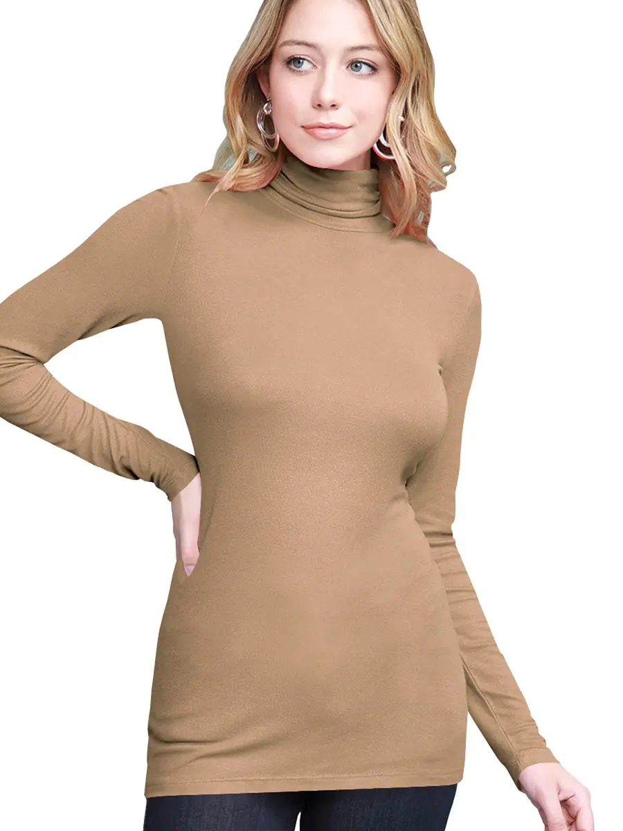 Lock and Love Womens Premium Long Sleeve Turtleneck Lightweight Pullover S Taupe | Slim Fit, Breathable Rayon Blend - view 3