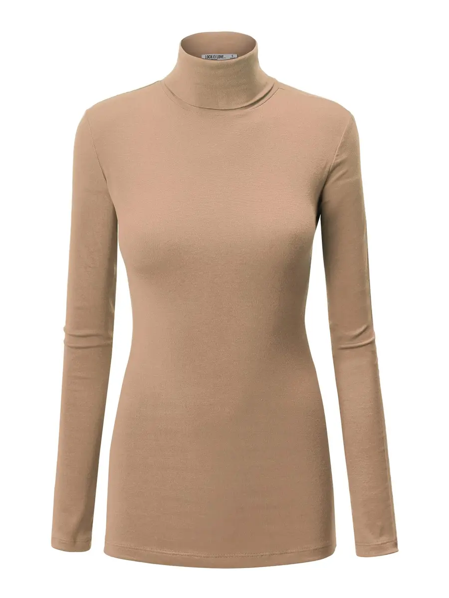 Lock and Love Womens Premium Long Sleeve Turtleneck Lightweight Pullover Top Sweater M Taupe | Slim Fit, Breathable Rayon - main product image