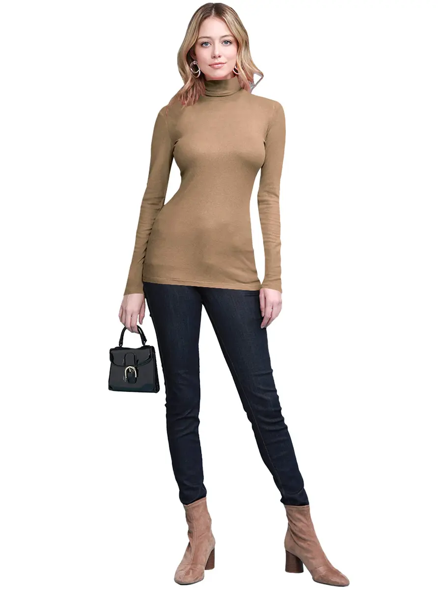 Lock and Love Womens Premium Long Sleeve Turtleneck Lightweight Pullover Top Sweater M Taupe | Slim Fit, Breathable Rayon - view 5