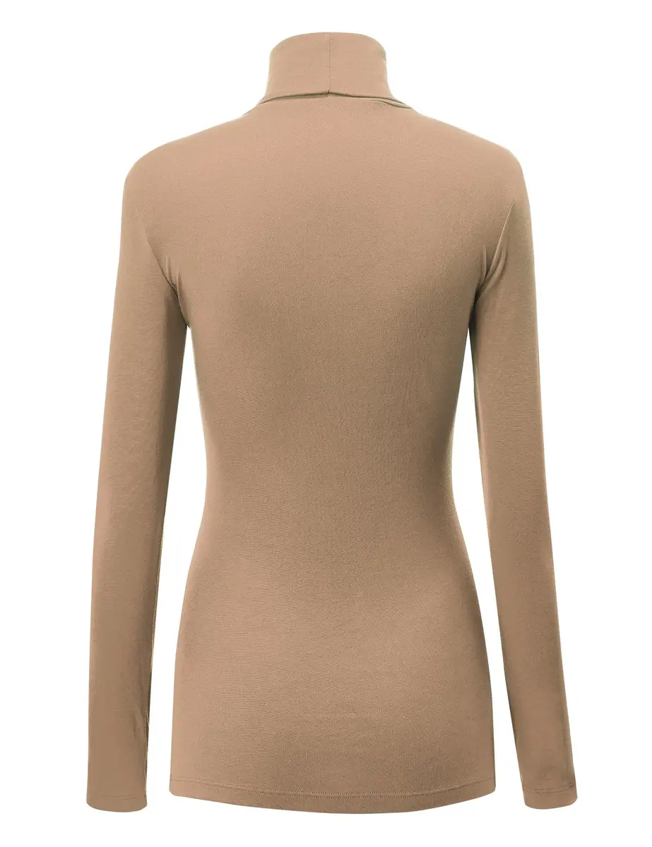 Lock and Love Womens Premium Long Sleeve Turtleneck Lightweight Pullover Top Sweater M Taupe | Slim Fit, Breathable Rayon - view 2