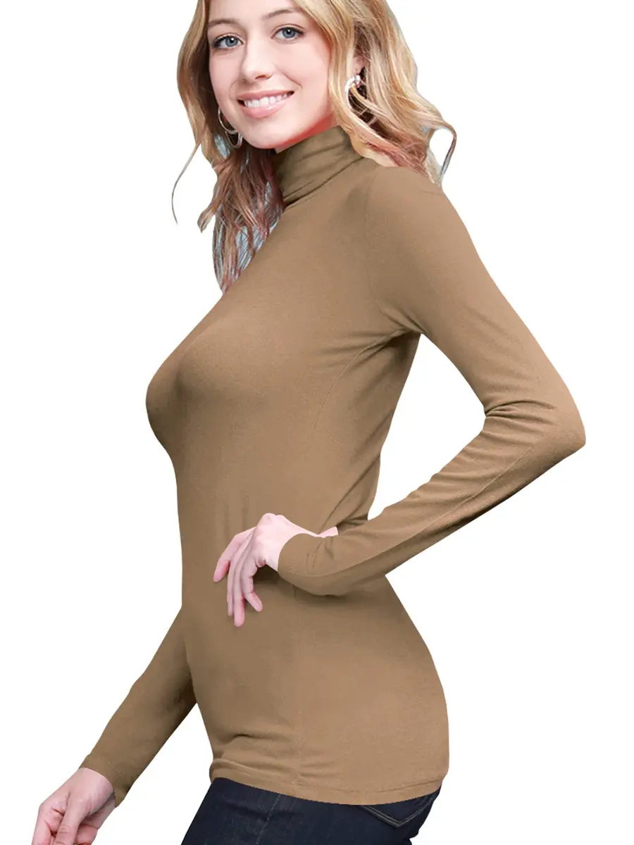 Lock and Love Womens Premium Long Sleeve Turtleneck Lightweight Pullover Top Sweater M Taupe | Slim Fit, Breathable Rayon - view 4