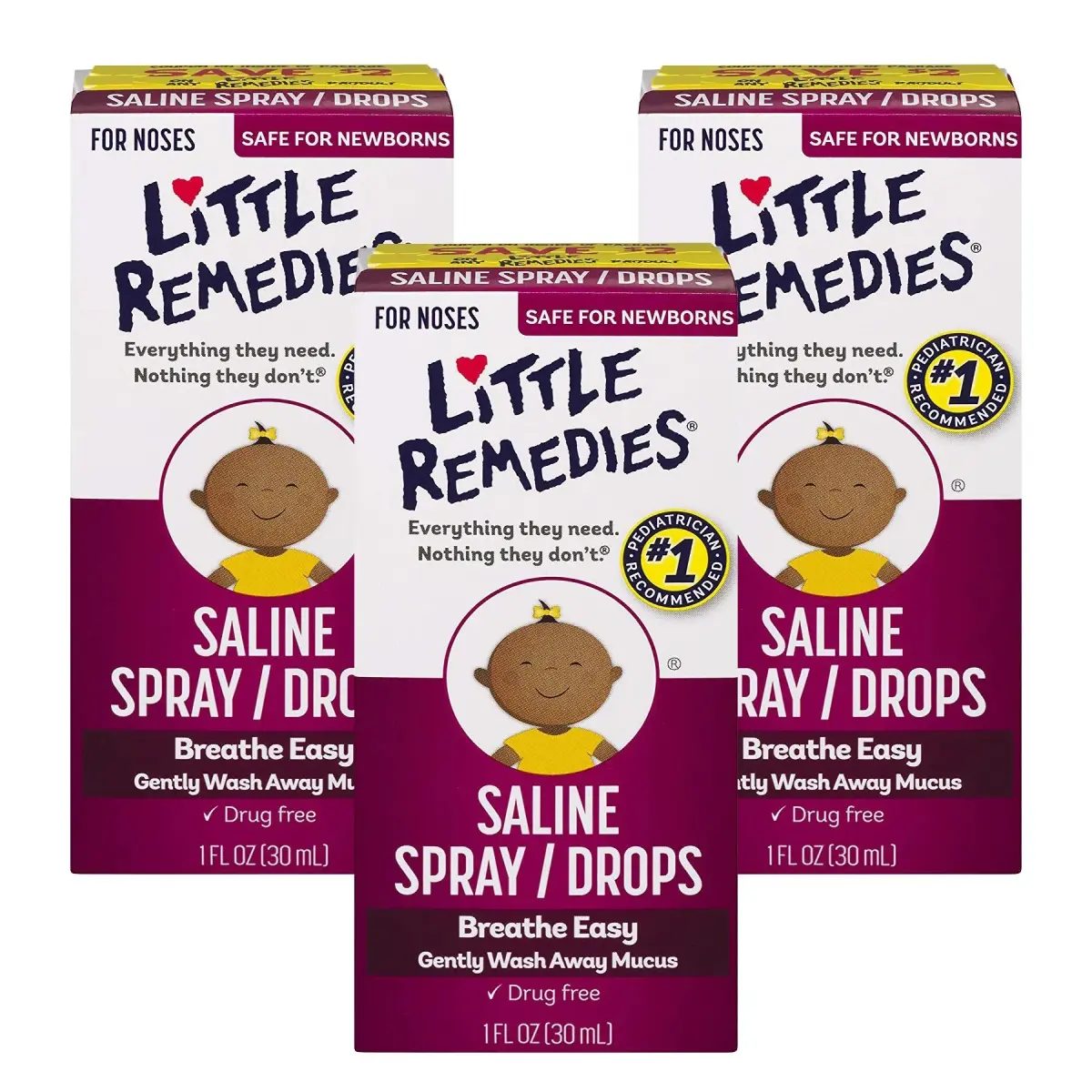 Little Remedies Saline Spray and Drops for Stuffy Noses, 3 Fl Oz (Pack of 3) | Drug-Free Nasal Moisturizing Mist for Newborns - main product image