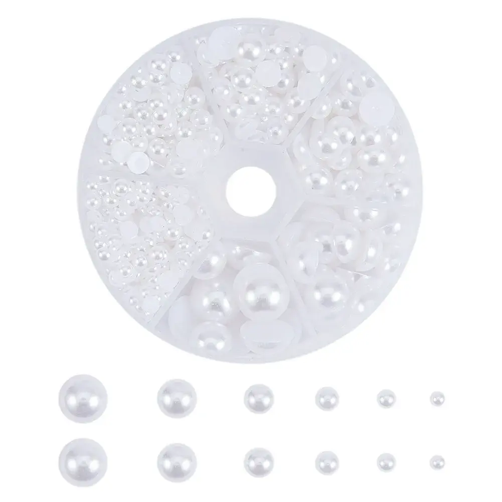 PH PandaHall White Flat Back Pearl Cabochons 4-12mm (Approx. 690 Pcs) | Assorted Sizes for Crafts - main product image