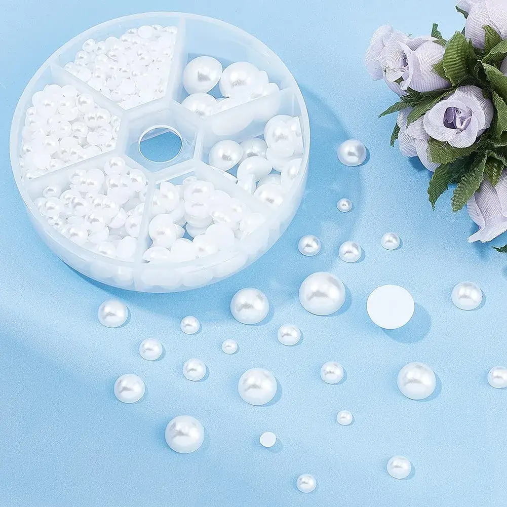 PH PandaHall White Flat Back Pearl Cabochons 4-12mm (Approx. 690 Pcs) | Assorted Sizes for Crafts - view 2
