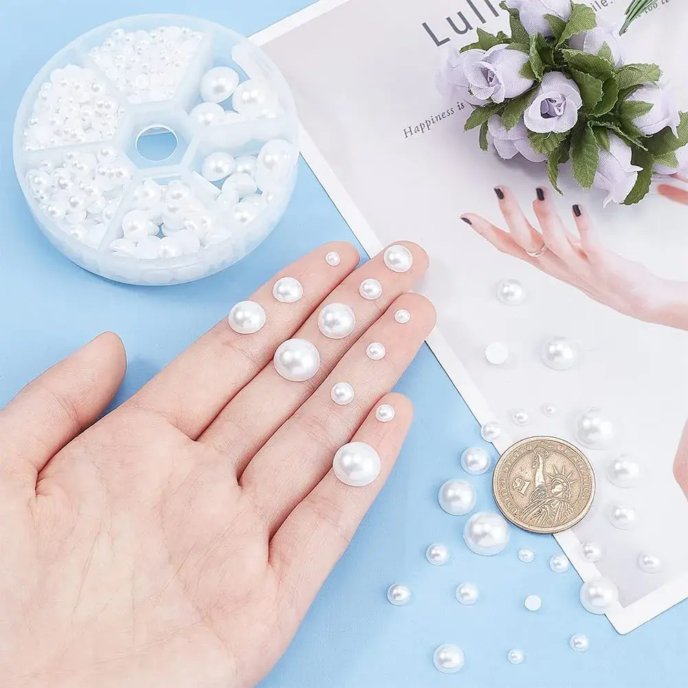 PH PandaHall White Flat Back Pearl Cabochons 4-12mm (Approx. 690 Pcs) | Assorted Sizes for Crafts - view 3