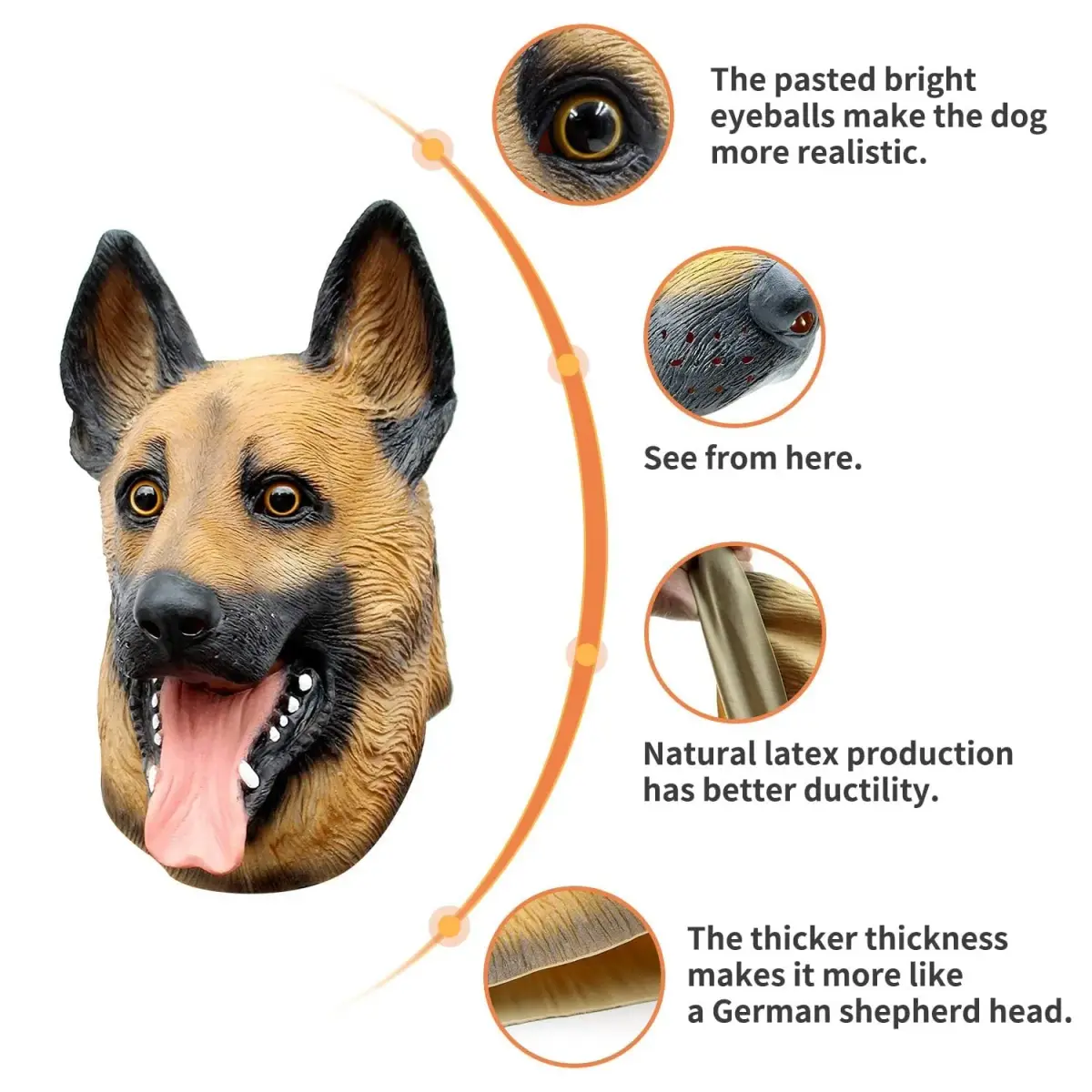 CreepyParty German Shepherd Dog Mask for Adults | Natural Latex Full Head Mask for Halloween & Cosplay - view 3