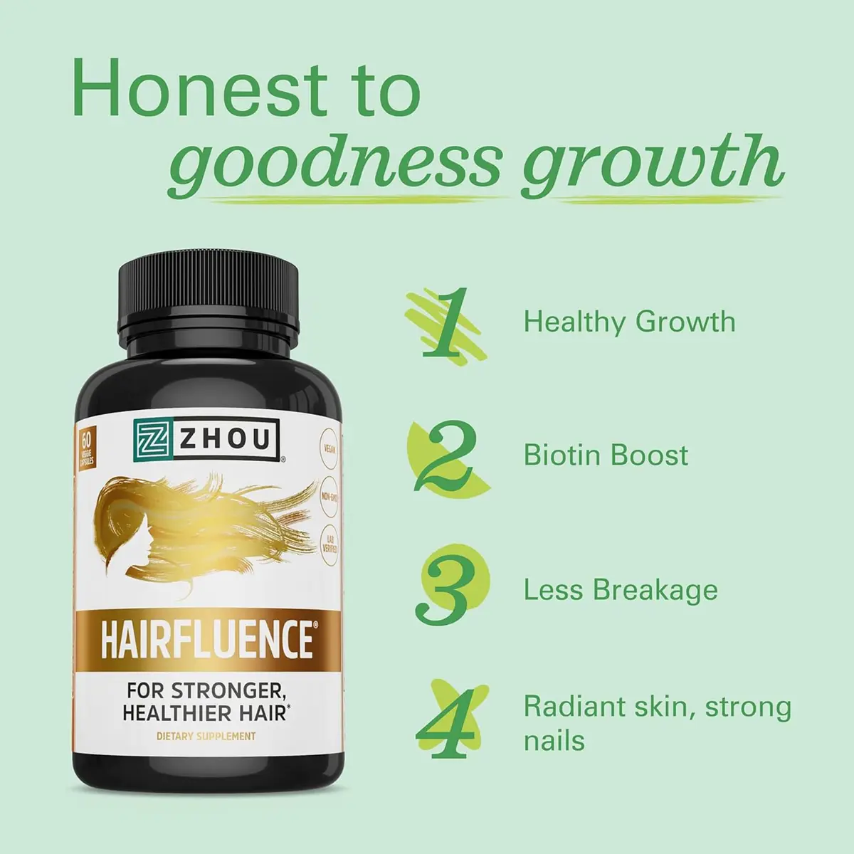 ZHOU Hairfluence Supplement - 60 Veggie Capsules | Supports Healthy Hair & Nails - view 2