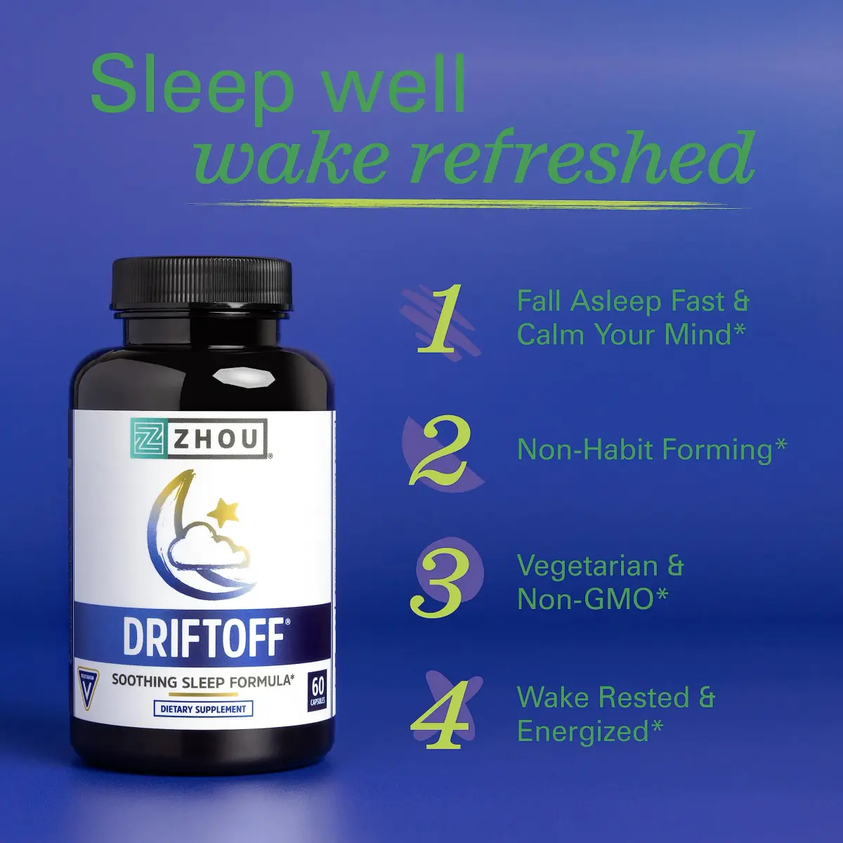 Zhou Driftoff Sleep Aid 60 Veggie Capsules | Valerian Root & Melatonin for Restful Nights - view 2