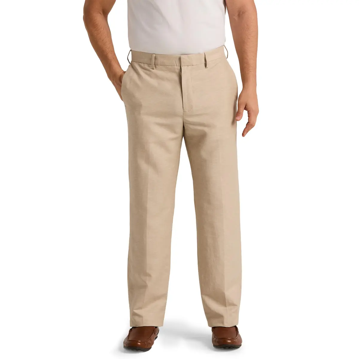 Cubavera Men's Flat Front Linen Blend Dress Pant (Waist 30-54 Big & Tall) | Breathable, Lightweight & Durable Khaki - main product image