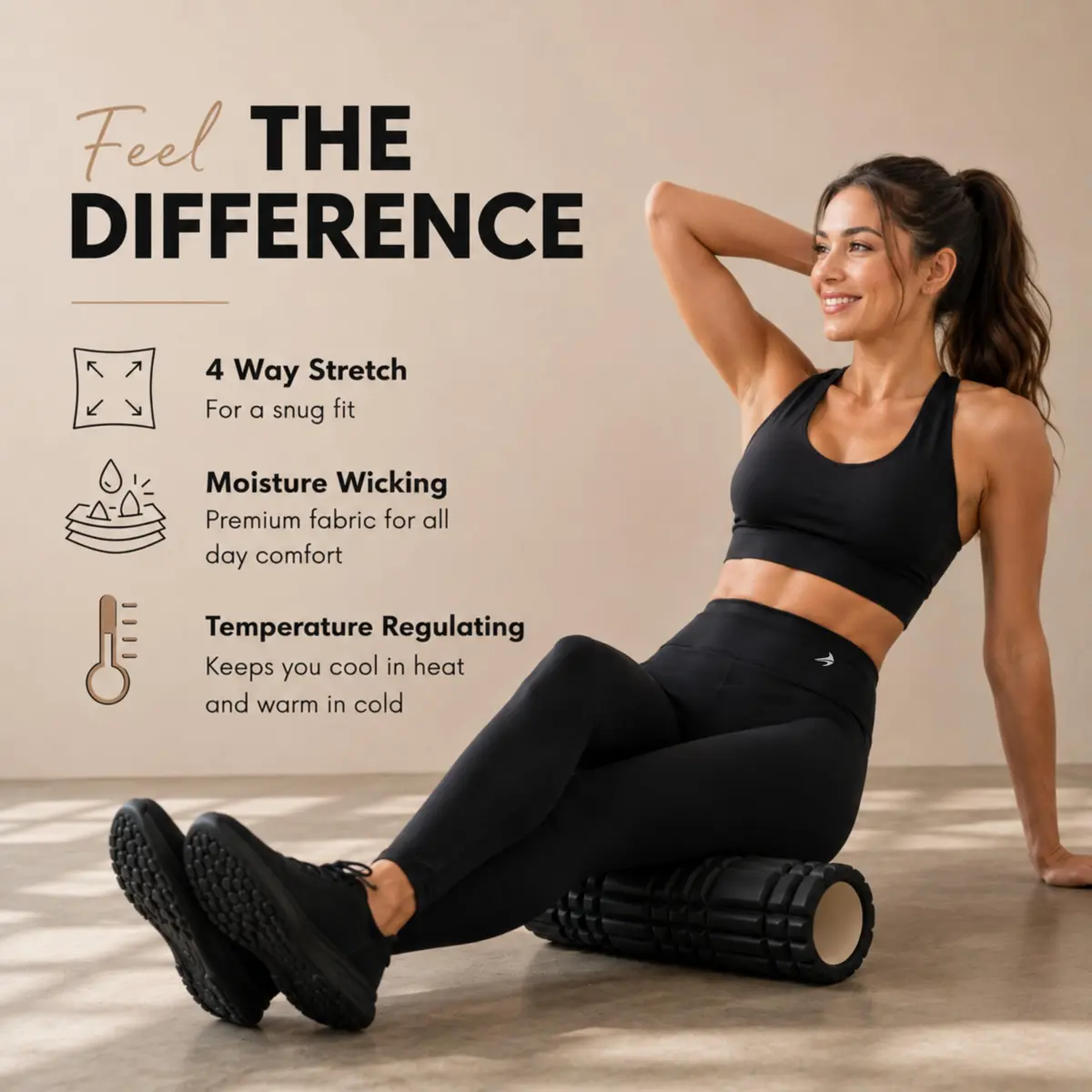 CompressionZ Women's Compression Leggings High Waist Black M | Supportive, Breathable & Sweat-Wicking Activewear - view 5