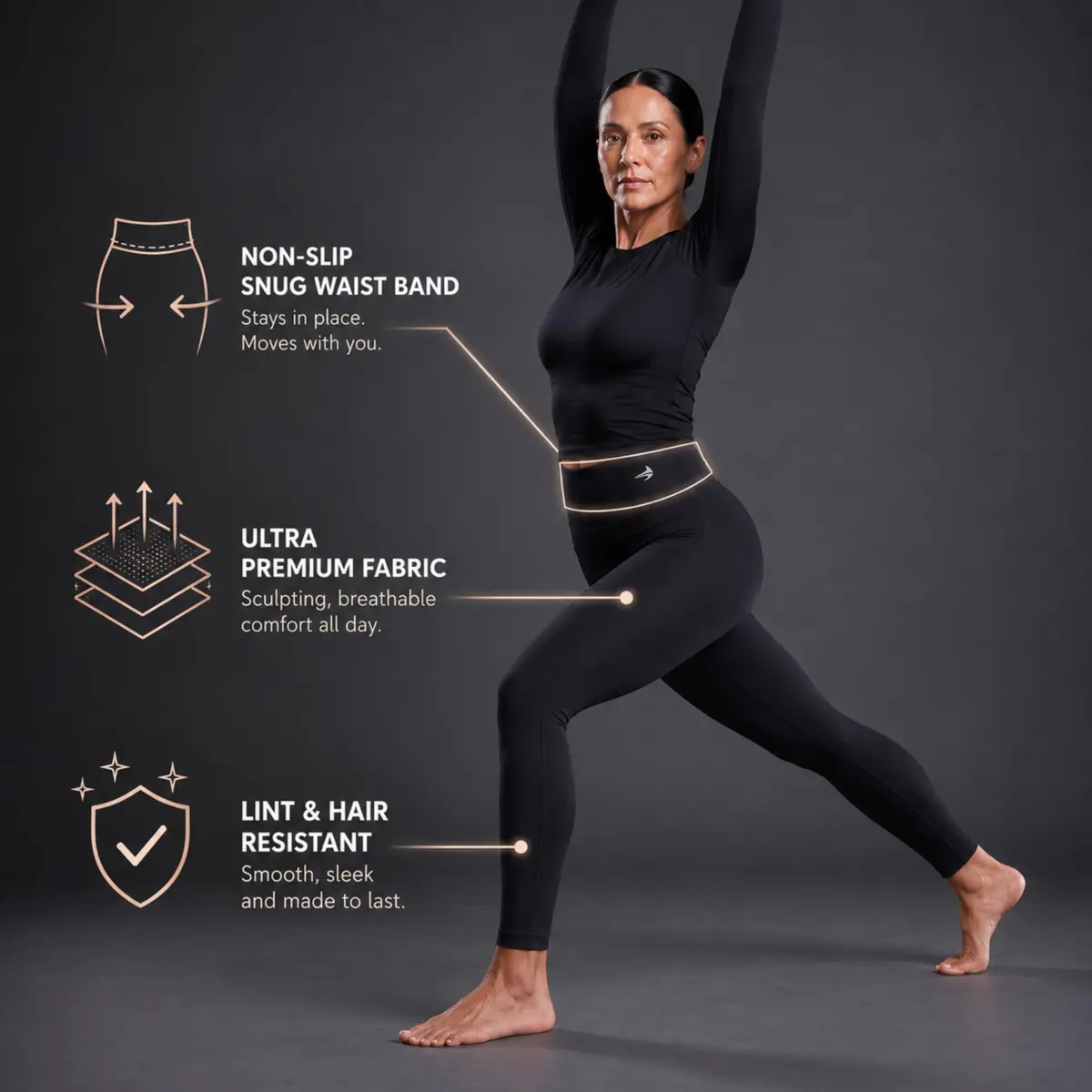 CompressionZ Women's Compression Leggings High Waist Black M | Supportive, Breathable & Sweat-Wicking Activewear - view 6