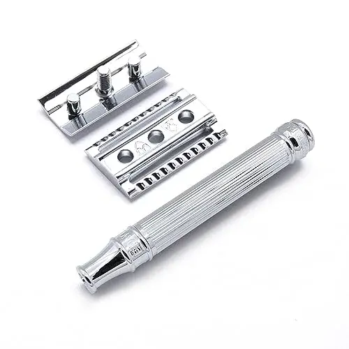 Edwin Jagger Double Edge Safety Razor - Lined Chrome Octagonal Handle, Regular Length - view 4
