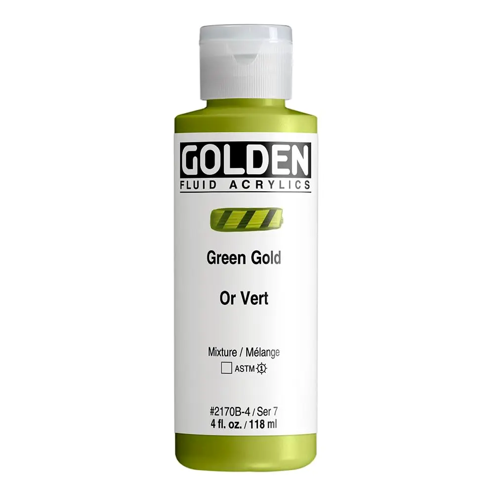 GOLDEN Fluid Acrylics, Green Gold, 4 fl. oz. Bottle | Versatile, Artist-Grade Acrylic Paint for Large Areas & Fine Details - main product image