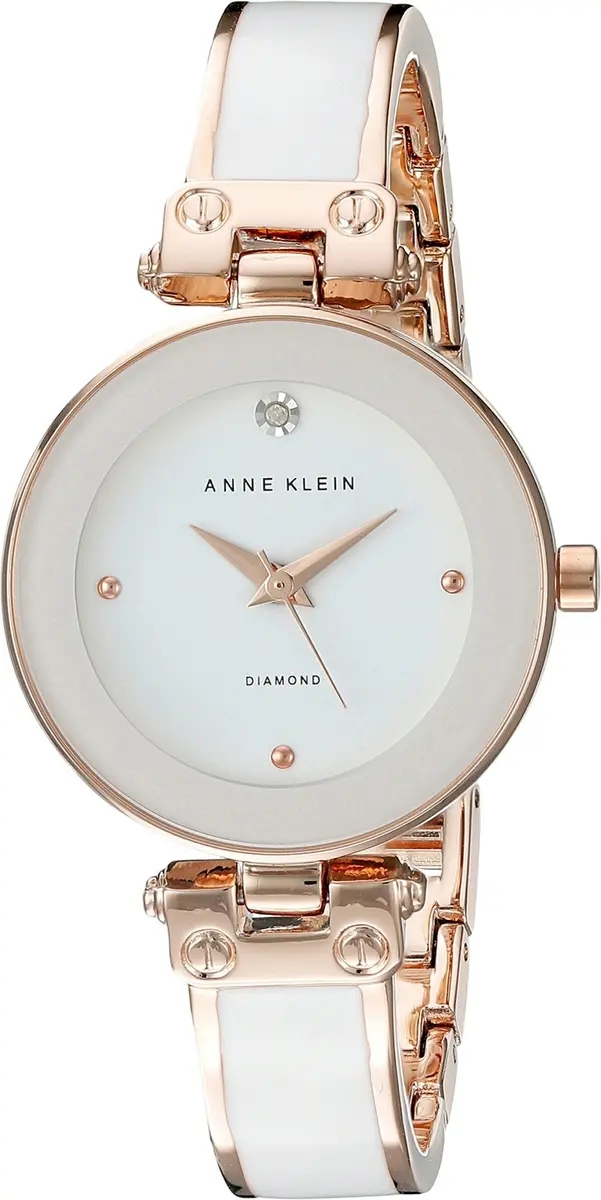 Anne Klein Women's Genuine Diamond Dial Bangle Watch | 34mm Rose Gold & White Enamel - main product image