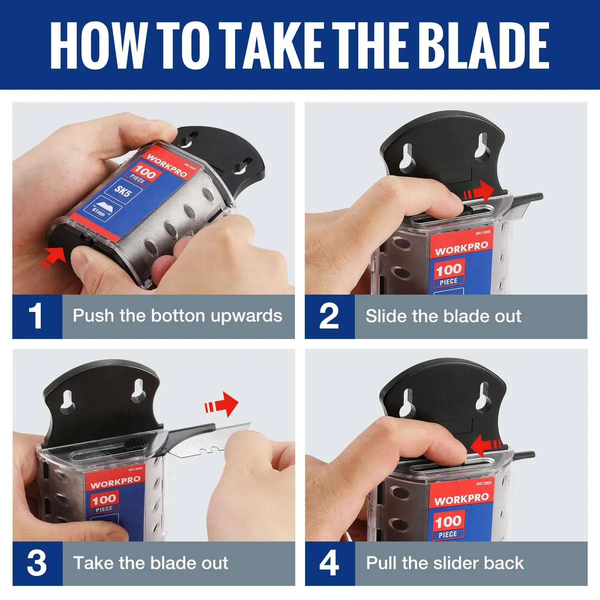 WORKPRO SK5 Steel Utility Knife Blades 100-Pack (61.5mm) | Heavy Duty Blades for Cardboard, Leather, Soft Metal - view 4