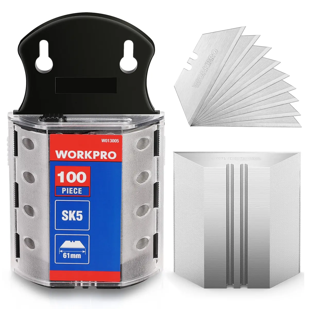 WORKPRO SK5 Steel Utility Knife Blades 100-Pack (61.5mm) | Heavy Duty Blades for Cardboard, Leather, Soft Metal - main product image
