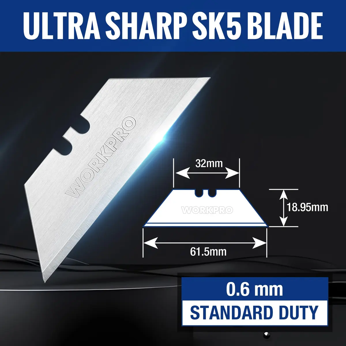WORKPRO SK5 Steel Utility Knife Blades 100-Pack (61.5mm) | Heavy Duty Blades for Cardboard, Leather, Soft Metal - view 2