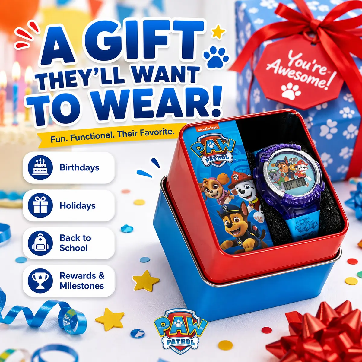 Nickelodeon Paw Patrol Kids Digital LED Watch with Light-Up Display & Blue Silicone Strap | Ages 4+ Fits Wrists 5.5"-8" - view 3