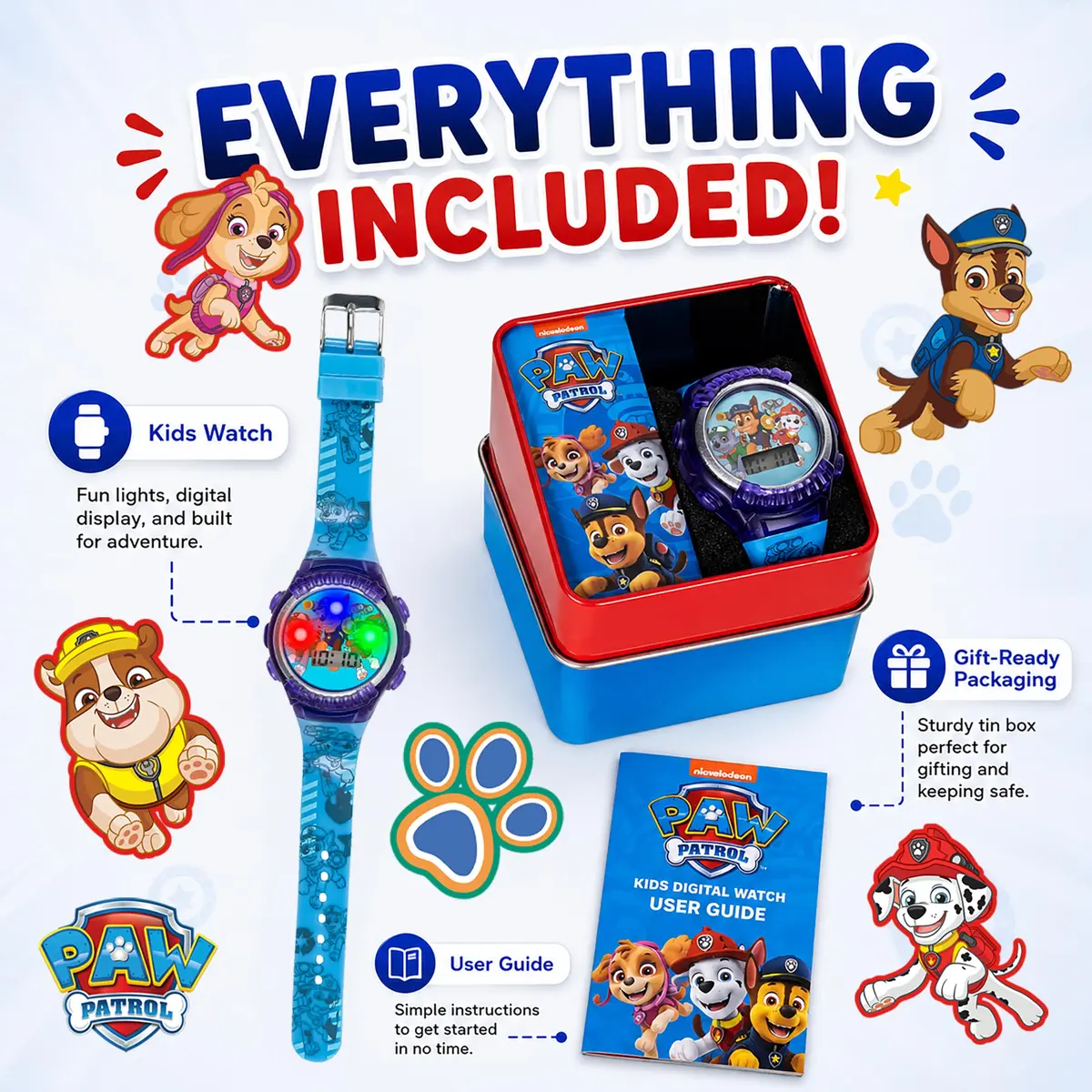 Nickelodeon Paw Patrol Kids Digital LED Watch with Light-Up Display & Blue Silicone Strap | Ages 4+ Fits Wrists 5.5"-8" - view 4