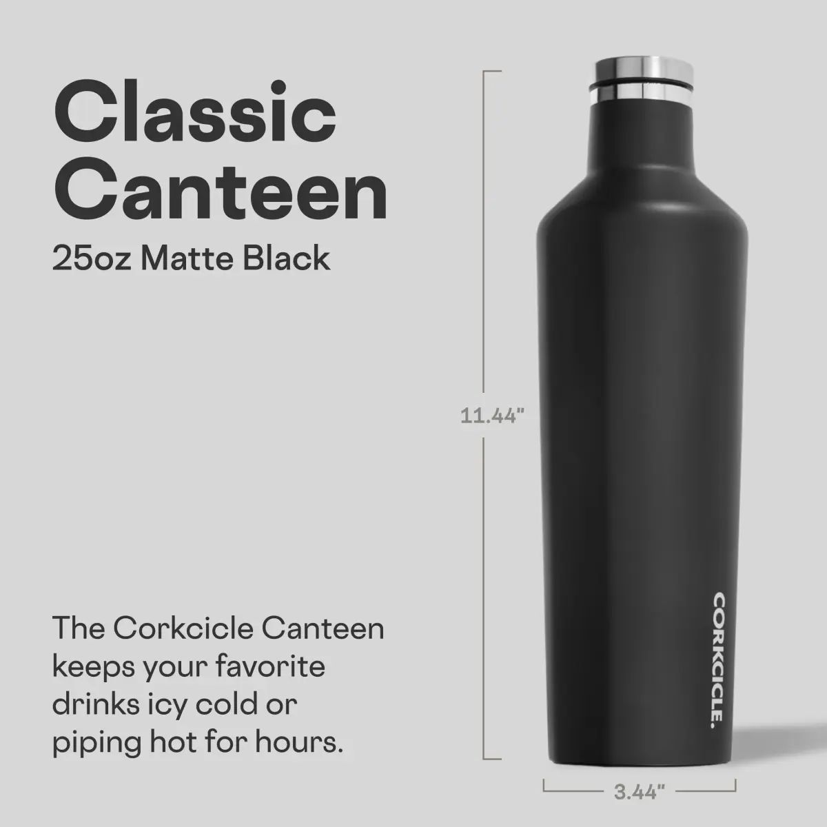Corkcicle Classic Canteen 750ml (25 oz) Triple Insulated Bottle, Black | Keeps Drinks Cold 25 Hrs, Hot 13 Hrs - view 2