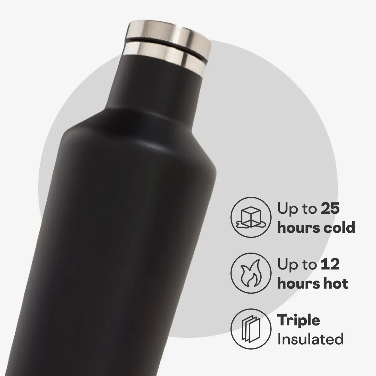 Corkcicle Classic Canteen 750ml (25 oz) Triple Insulated Bottle, Black | Keeps Drinks Cold 25 Hrs, Hot 13 Hrs - view 3