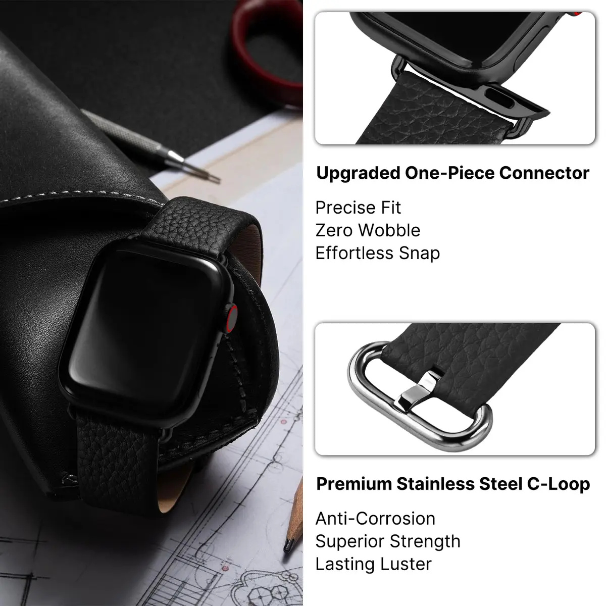 Fullmosa Leather Band for Apple Watch 46/45/44/42mm | Elegant, Genuine Cowhide Leather, Unisex - view 6