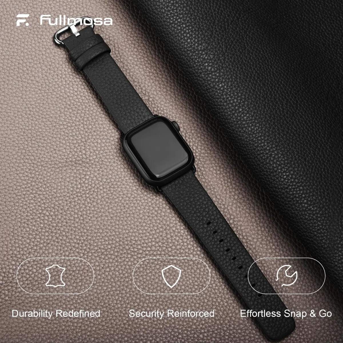 Fullmosa Leather Band for Apple Watch 46/45/44/42mm | Elegant, Genuine Cowhide Leather, Unisex - view 2