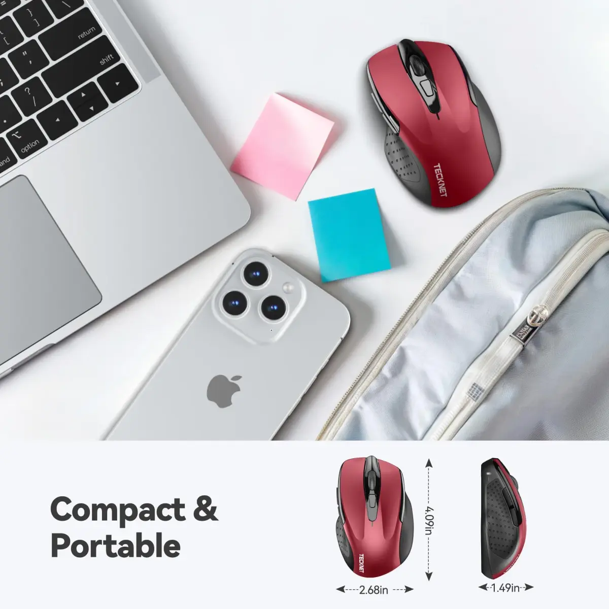 TECKNET M003 Red Wireless Ergonomic Computer Mouse - 2.4G, 2600 DPI - view 2