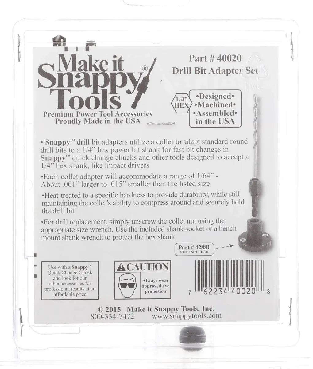 Make it Snappy 7pc Hex Shank Drill Bit Adapter Set 1/16" - 1/4" (Metric 1.59mm - 6.35mm) | Adapts Round Bits for Impact Drivers - view 3