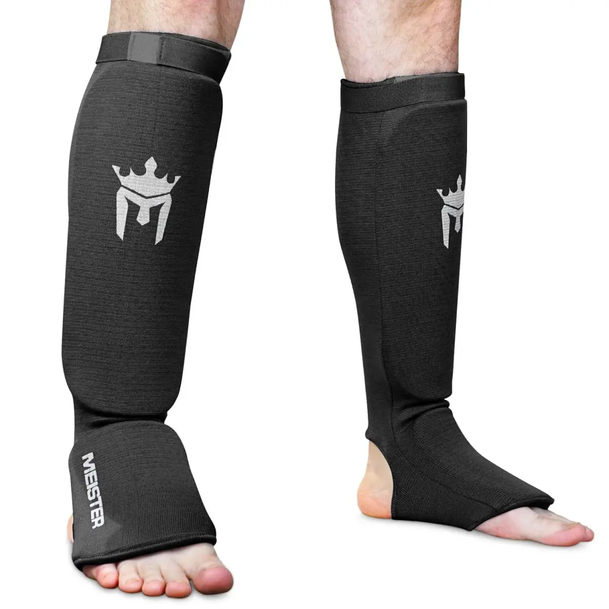 Meister Elastic Cloth Shin & Instep Guards - Black, Small-Medium | Lightweight MMA Protection - main product image