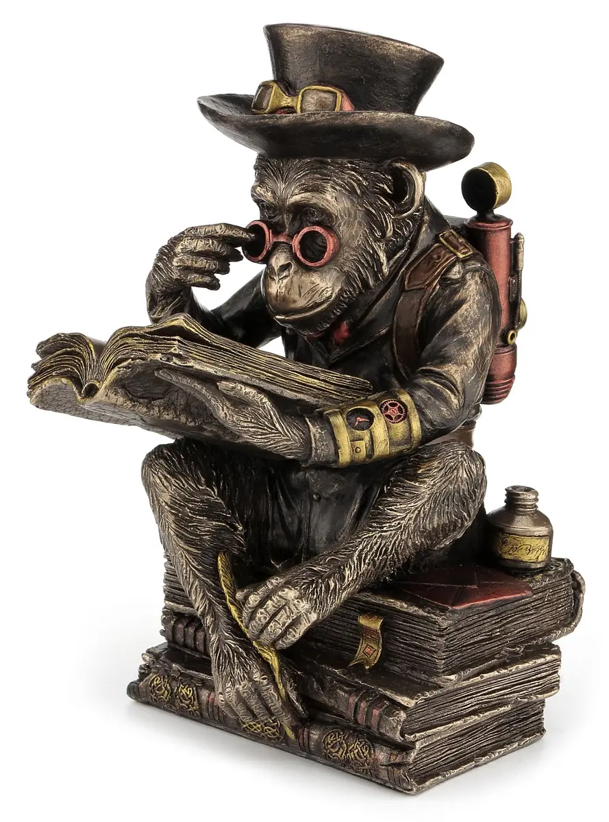 Veronese Design 7 1/2" Steampunk Chimpanzee Scholar Resin Statue Bronze Finish | Detailed Resin Sculpture for Collectors - main product image