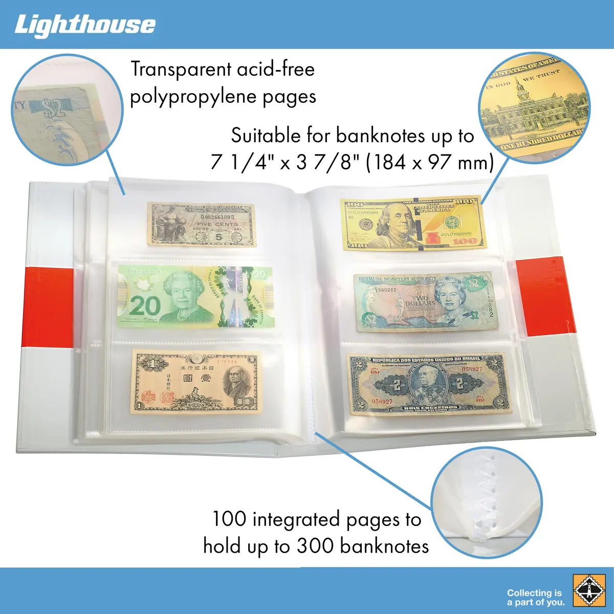 Leuchtturm Currency Album with 100 Sheets | Store & Display 300 Banknotes - view 3