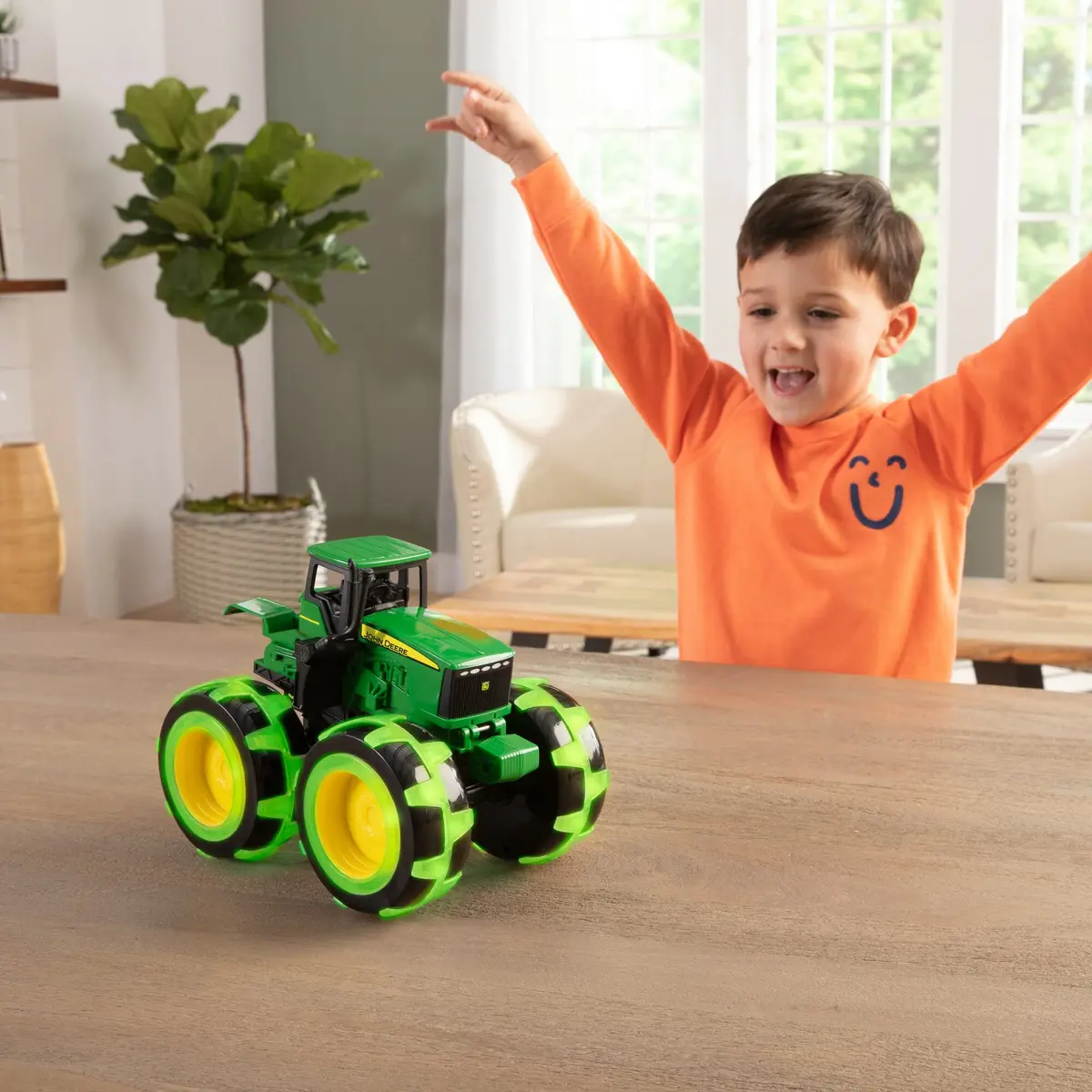 TOMY Monster Treads Lightning Wheels John Deere Tractor 18cm (7.5in) | Motion Activated Light Up Toy - view 3