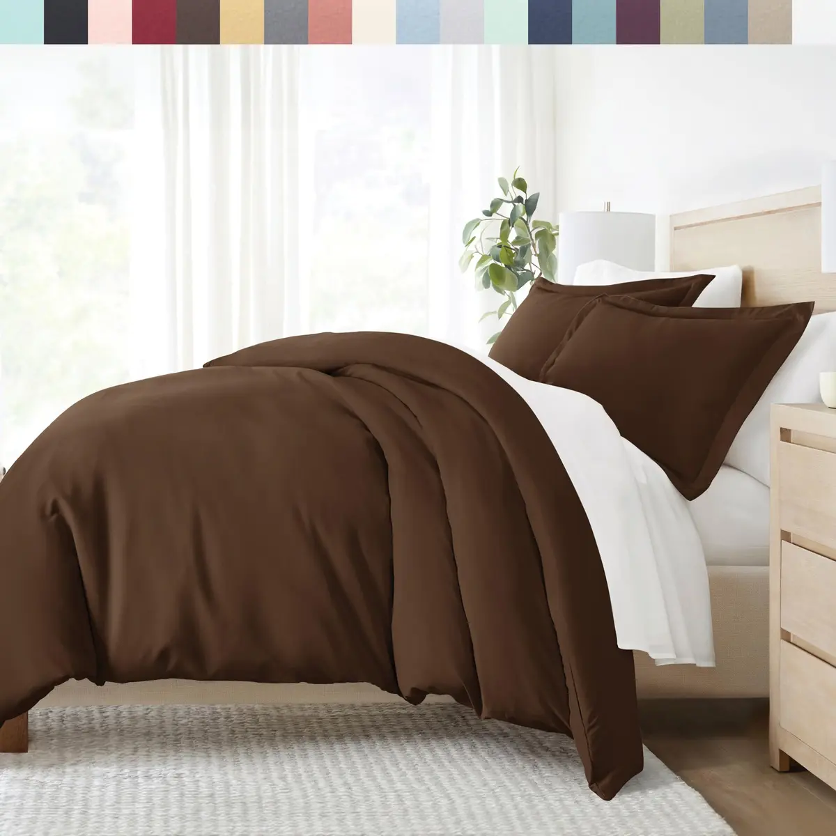 Linen Market Beckham Luxury Soft Brushed 1800 Series Microfiber Duvet Cover Set | Hypoallergenic, QUEEN, Chocolate - main product image