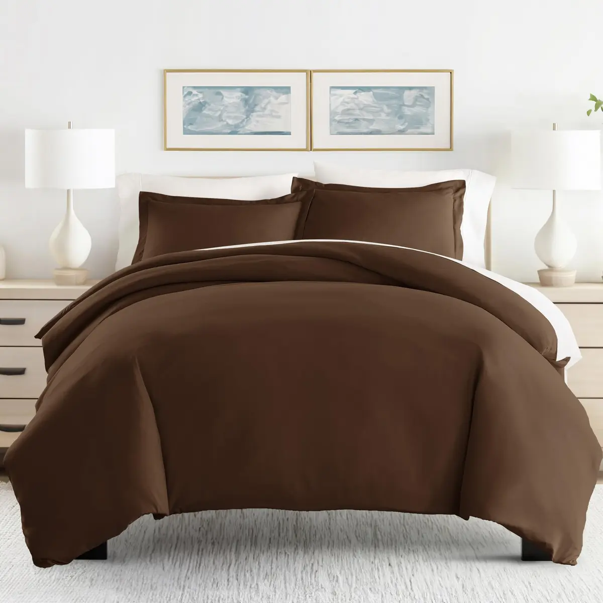 Linen Market Beckham Luxury Soft Brushed 1800 Series Microfiber Duvet Cover Set | Hypoallergenic, QUEEN, Chocolate - view 2