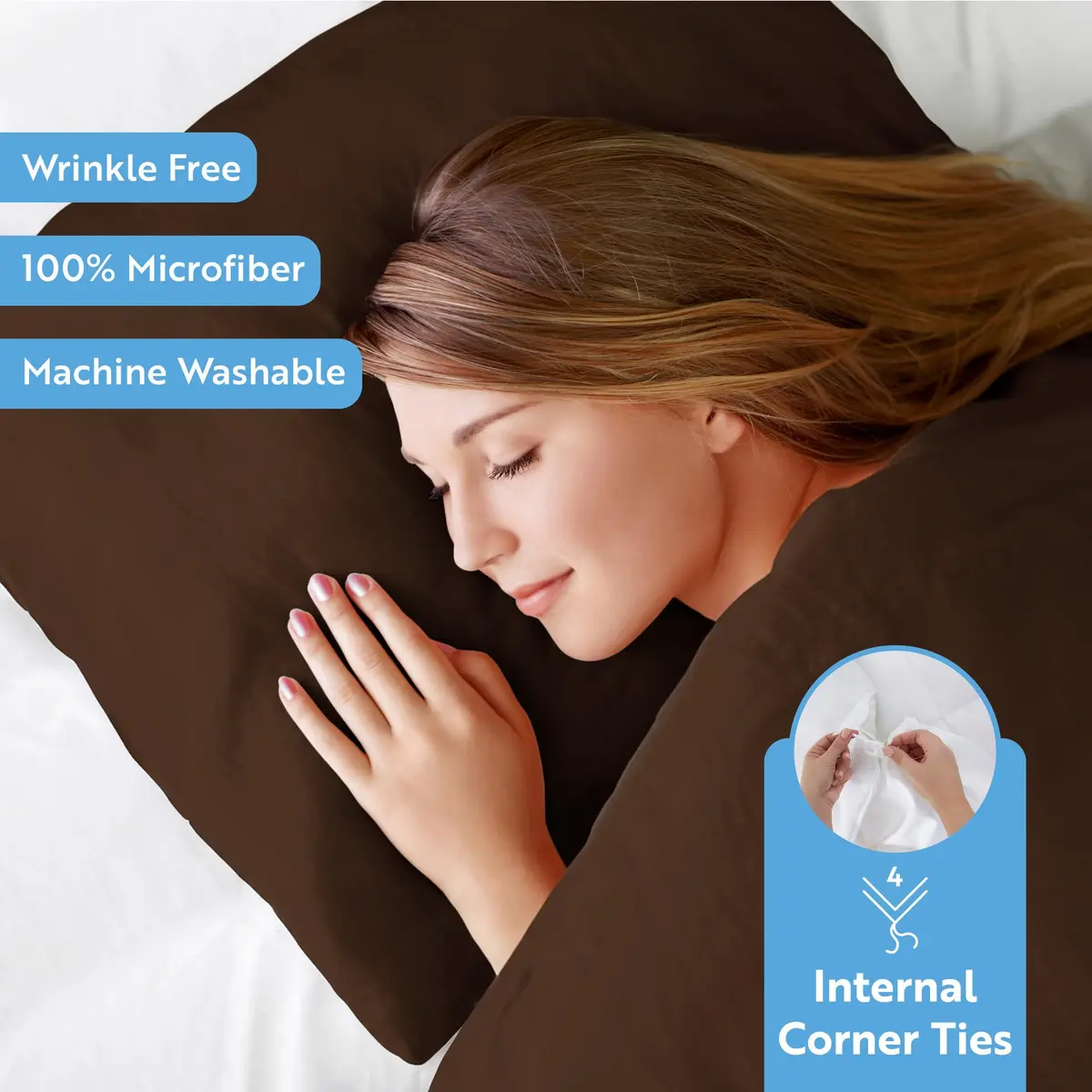 Linen Market Beckham Luxury Soft Brushed 1800 Series Microfiber Duvet Cover Set | Hypoallergenic, QUEEN, Chocolate - view 3