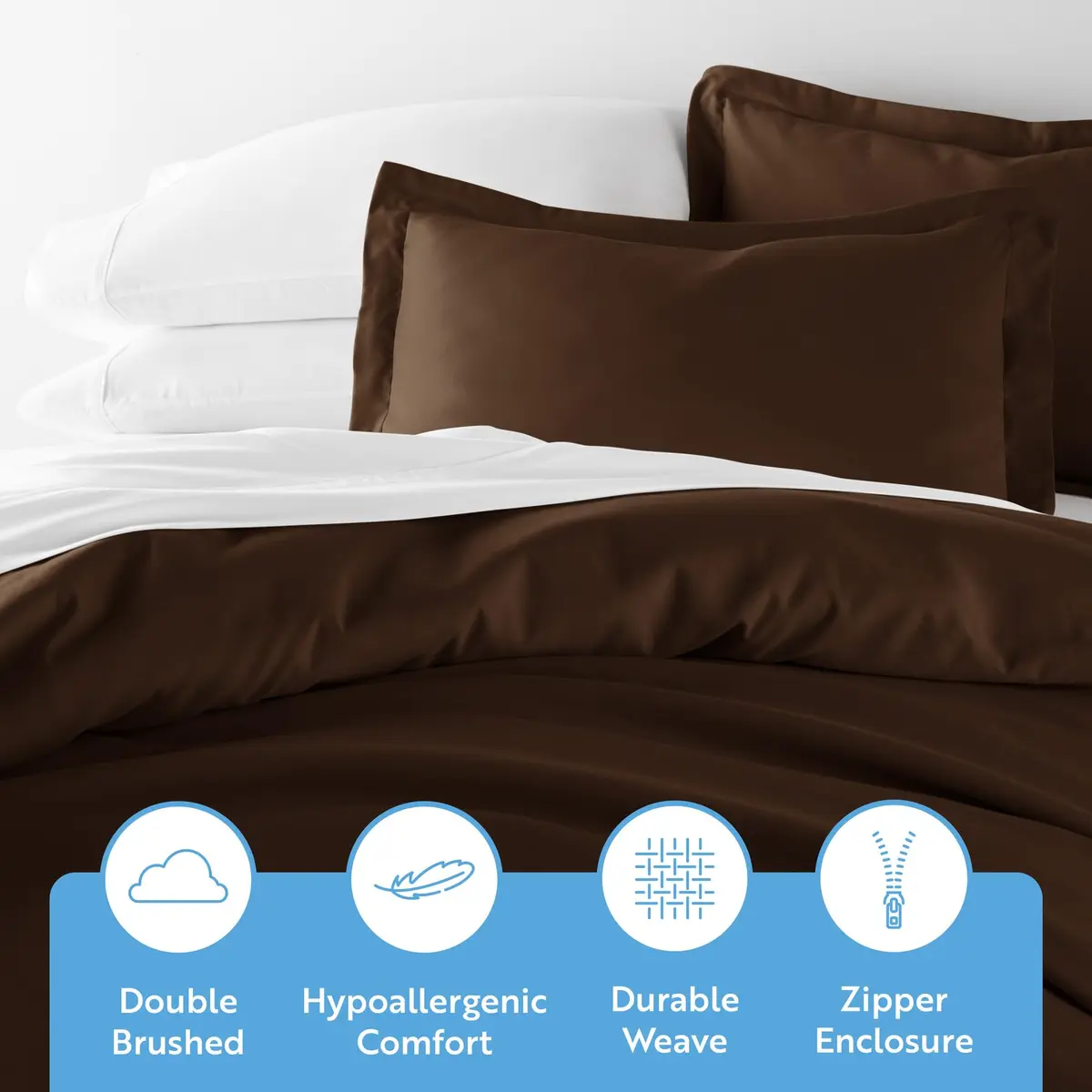 Linen Market Beckham Luxury Soft Brushed 1800 Series Microfiber Duvet Cover Set | Hypoallergenic, QUEEN, Chocolate - view 4