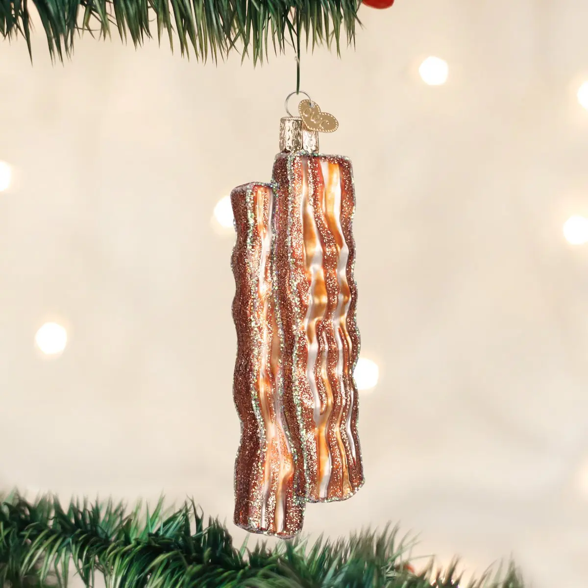 Old World Christmas Bacon Strips Glass Blown Ornament 7.4cm (2.9in) | Handcrafted Holiday Decoration - view 2