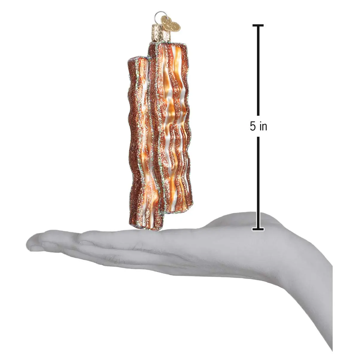 Old World Christmas Bacon Strips Glass Blown Ornament 7.4cm (2.9in) | Handcrafted Holiday Decoration - view 3