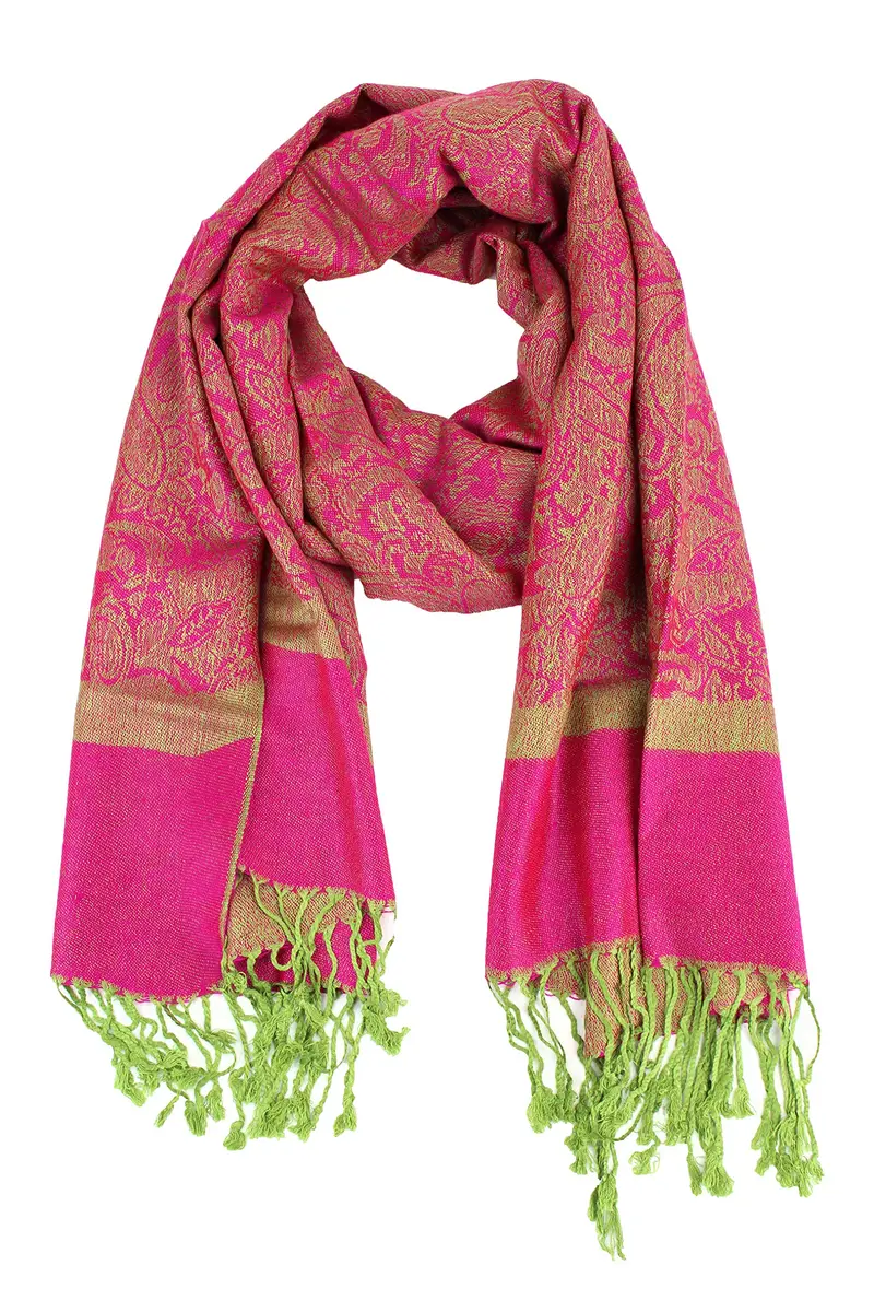 PASKMLNA Paisley Jacquard Pashmina Feel Shawl Wrap Scarf Stole (018-127Hotpink green) | Luxurious, breathable, versatile - view 2