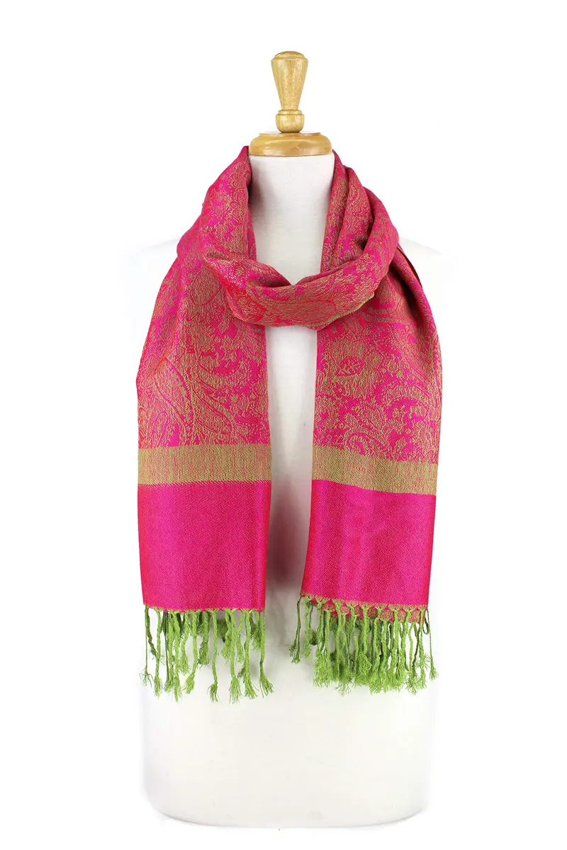 PASKMLNA Paisley Jacquard Pashmina Feel Shawl Wrap Scarf Stole (018-127Hotpink green) | Luxurious, breathable, versatile - view 3