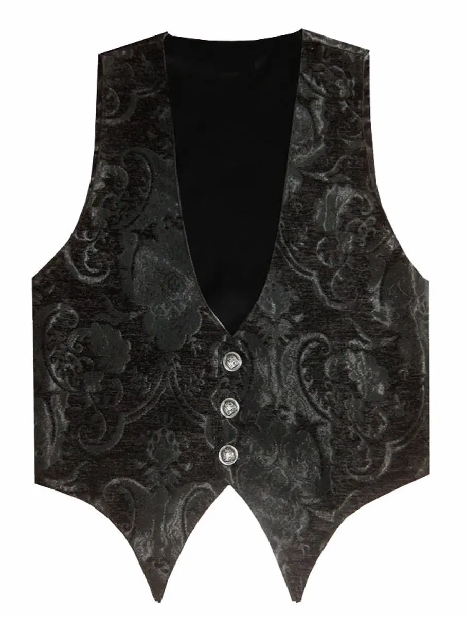 Victorian Vagabond Steampunk Brocade Gothic Men's Vest Black (M) | Elegant Historical Style - main product image
