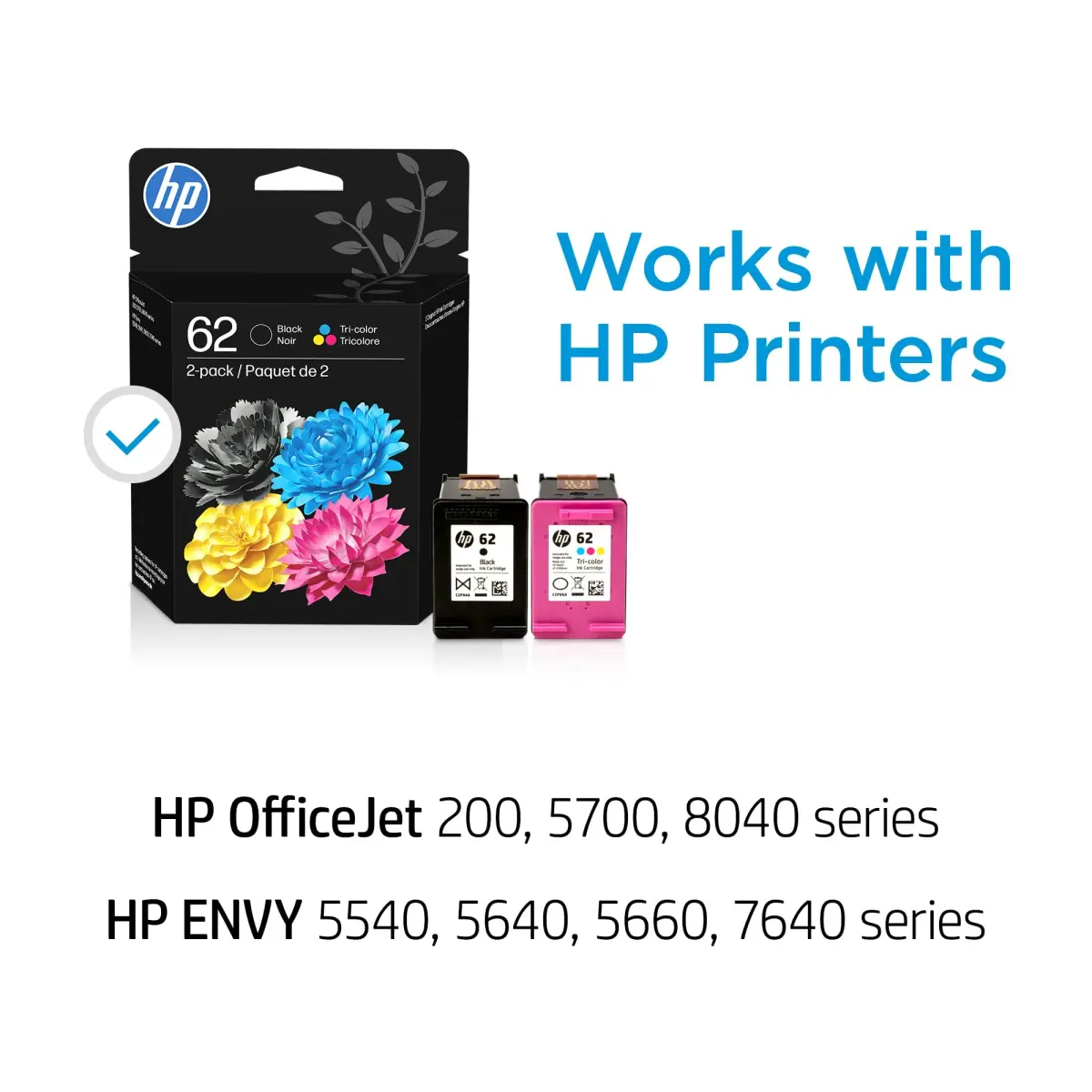 HP 62 Black/Tri-Color Ink Cartridges (2-Pack) | 200 Pages Black, 165 Pages Color | Genuine USA Import - view 3
