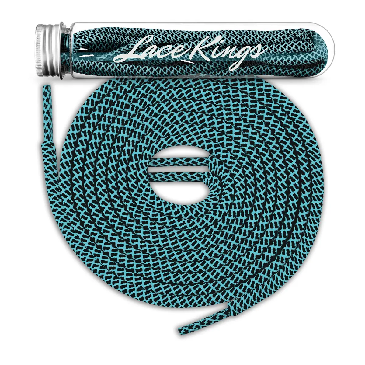 Lace Kings Round Shoelaces (Teal/Black - 91 cm) | Thick Polyester Athletic Laces for Sneakers - main product image
