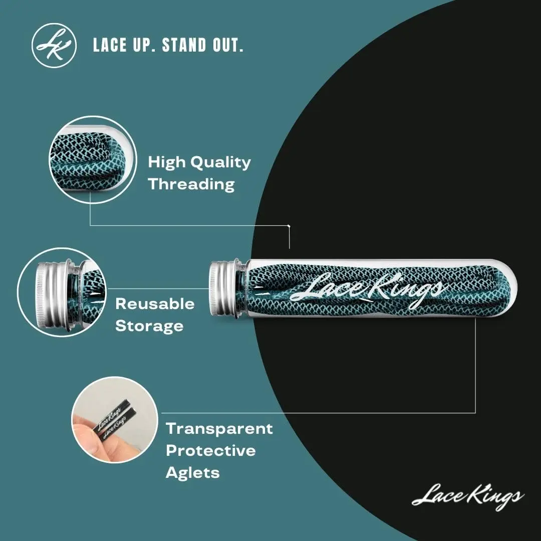 Lace Kings Round Shoelaces (Teal/Black - 91 cm) | Thick Polyester Athletic Laces for Sneakers - view 2