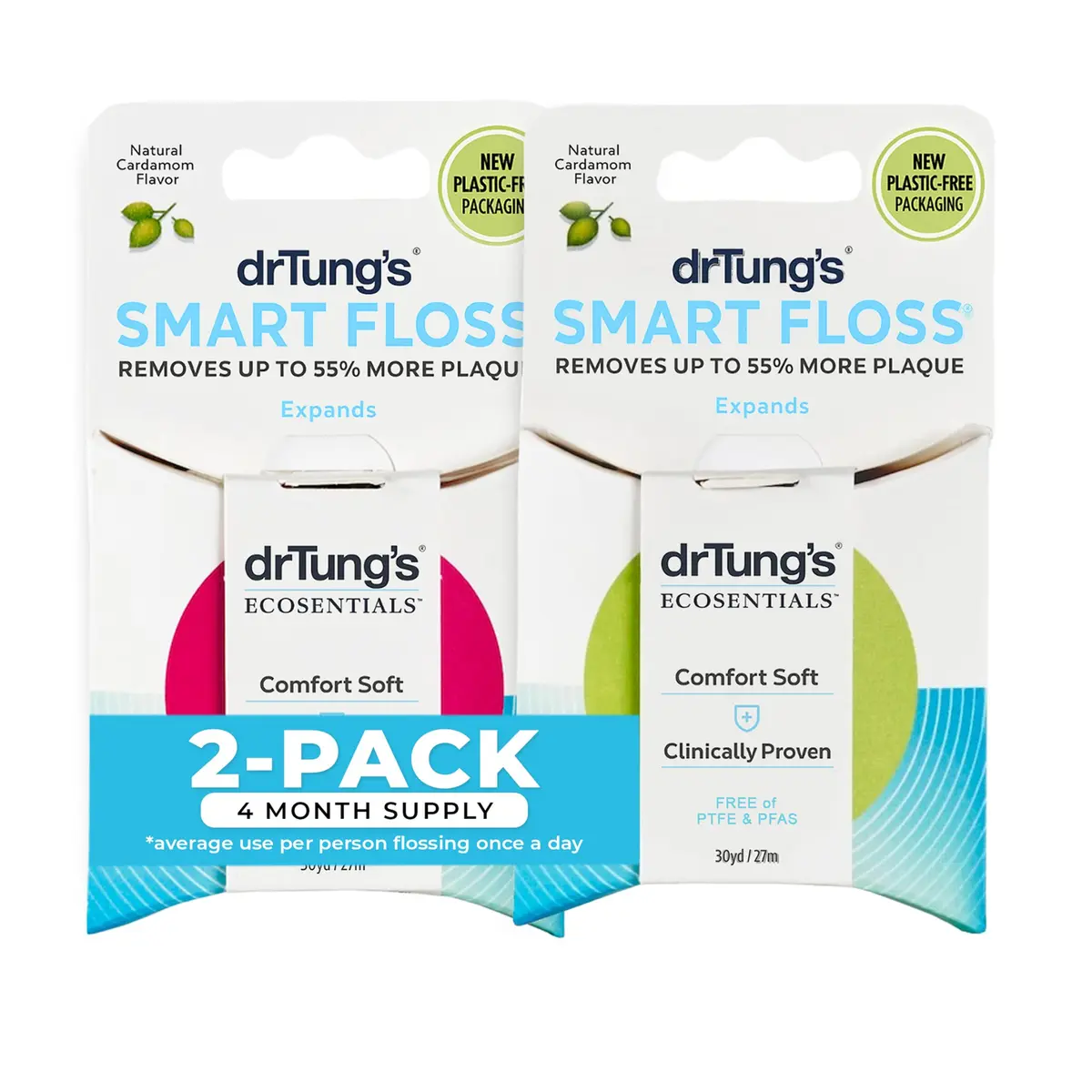 drTung's Smart Floss - Expanding Natural Waxed Dental Floss Pack of 2 | Clinically Proven 55% More Plaque Removal - main product image