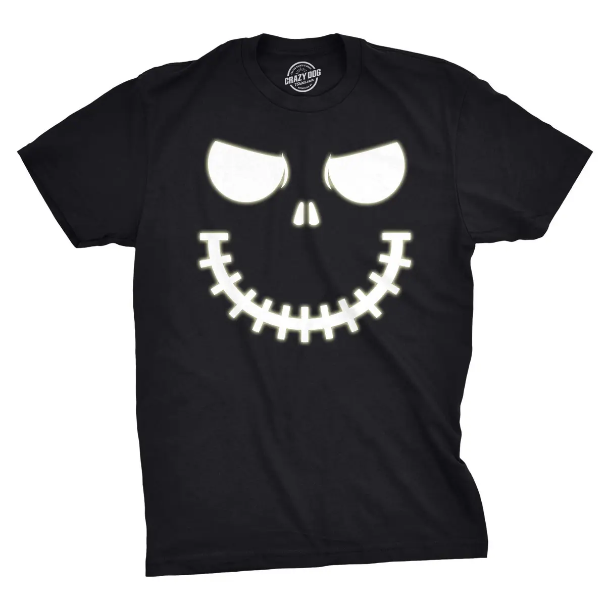 Crazy Dog T-Shirts Halloween Mens Skeleton Zipper Pumpkin Face Glow in The Dark Tees Black 5XL | Spooky Skeleton Glow Tee - main product image