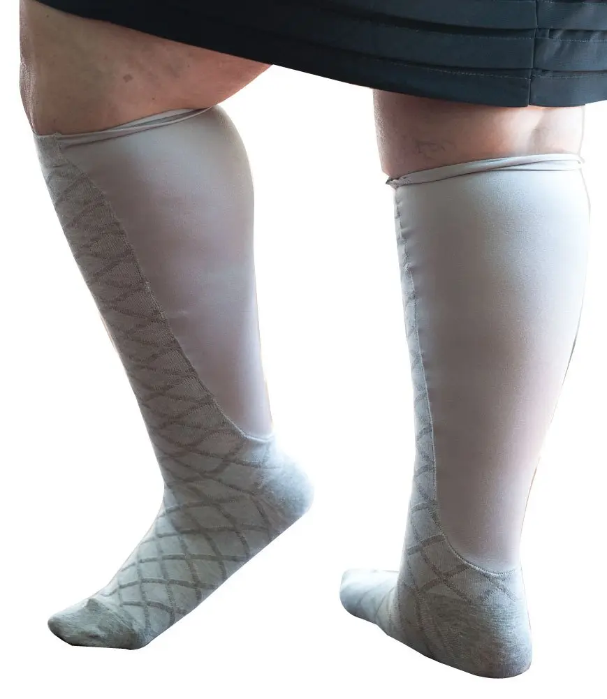 Xpandasox Women's Diamond Texture/Solid Knee High Socks 9-11 Heather Grey | Gradient Compression & Wide Calf Fit - main product image