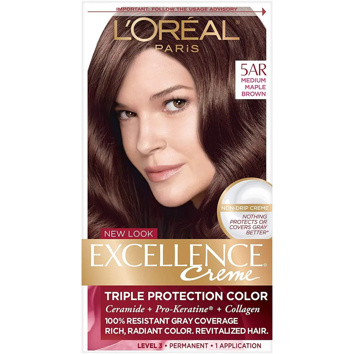 L'Oreal Excellence Creme - 5AR Velvet Brown (Medium Maple Brown) 3 Pack | Permanent Hair Color Kit for Home Use - main product image