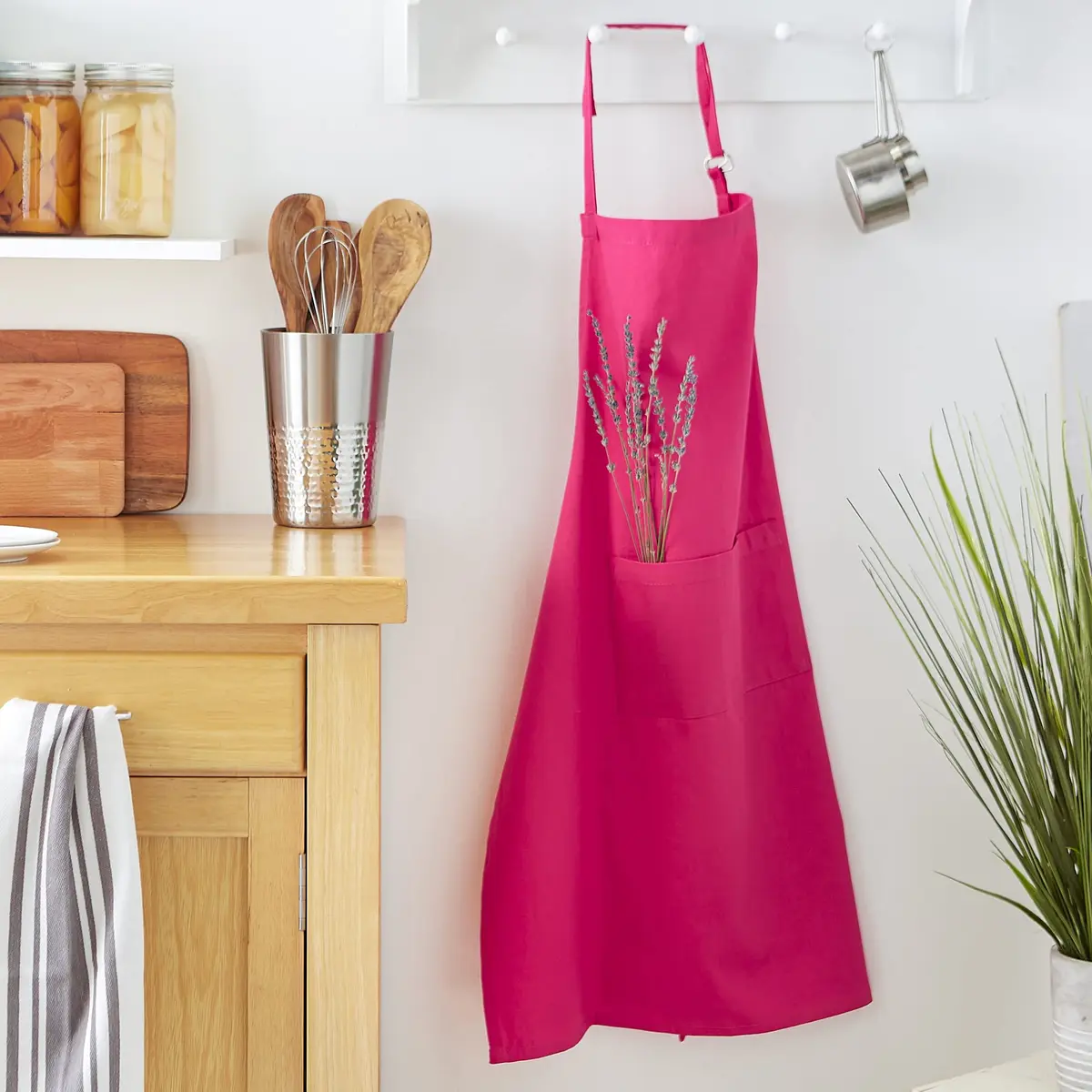 DII Neon Pink Chef Apron | Unisex Cotton Kitchen Essential (28in x 32in) - view 5